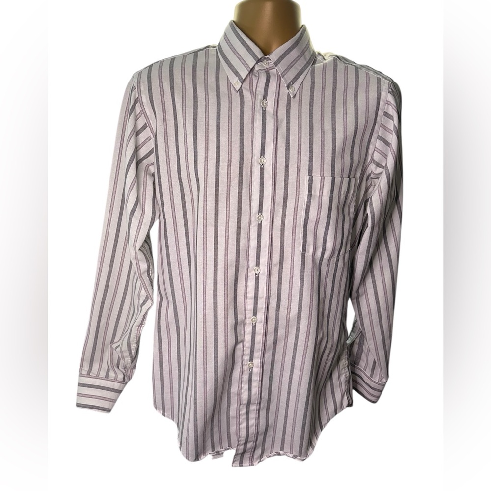Vtg 90s Benjamin Row Oxford Button Down Single Needle Tailoring Striped 15.5